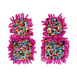 Crunchy Fashion Handmade Beaded Multicolored Party Wear/Beach/Summer Earrings for Women(Multi Square)