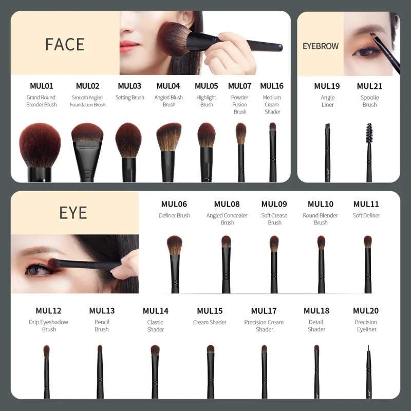 Jessup Set 21 Brochas Profesionales, Base+ojos+cejas, T271 Negro