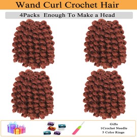 Wand Curl Crochet Hair 8 Inch 80 Roots Jamaican Bounce Crochet Hair Curly Braiding Crochet Hair Ginger Color Short Crochet Braids Ringlet Twist Crochet Hair for Black Women Extensions(4 PCS, 350)