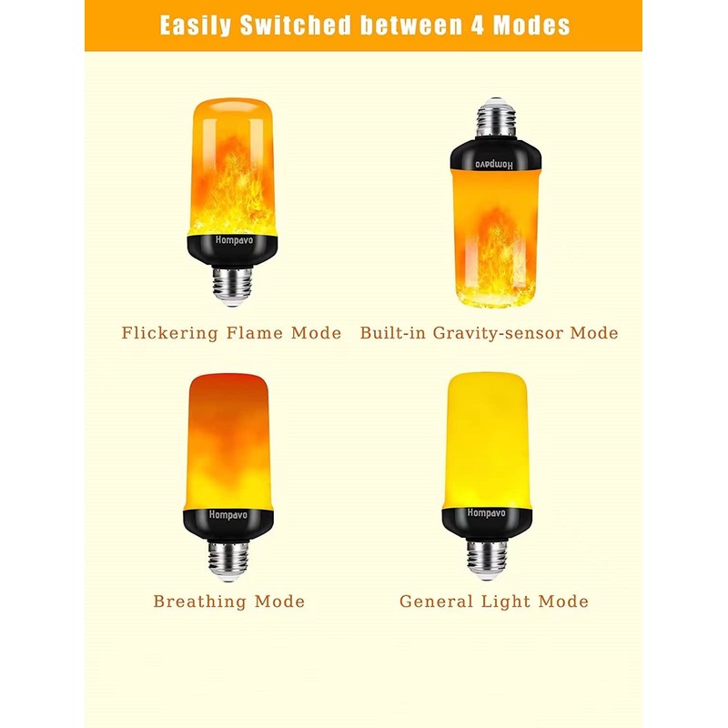 Hompavo 【Upgraded】 LED Flame Light Bulbs, 4 Modes Flickering Light