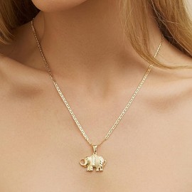 Barzel 18K Gold Plated Elephant Necklace with Flat Marina Chain – Made in Brazil