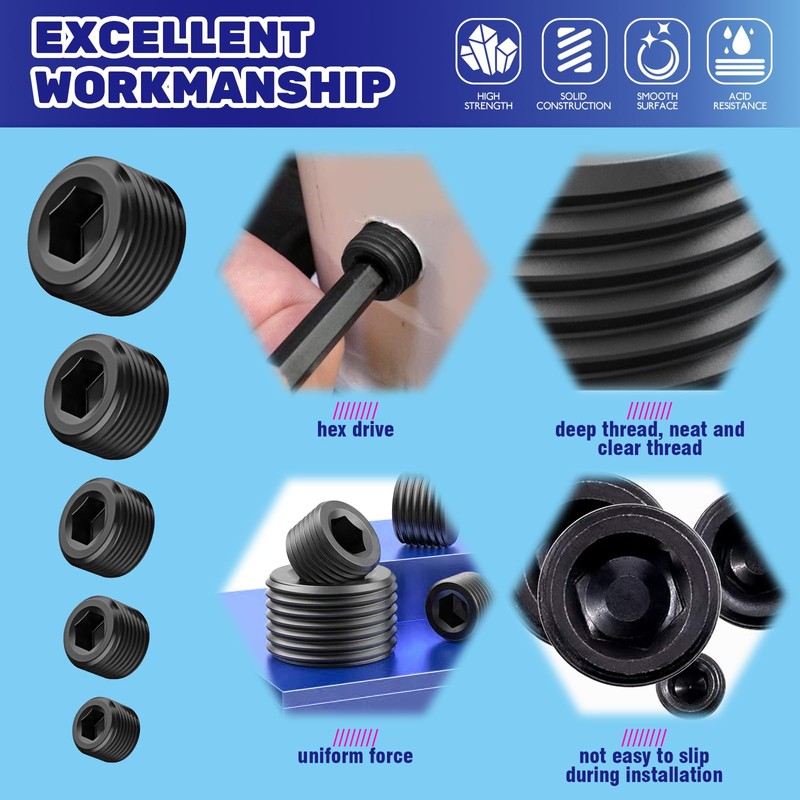 Waltool 30 Pcs Carbon Steel NPT Pipe Plugs Assortment Kit