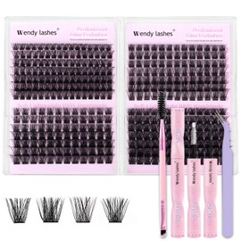 Lash Clusters Kit Wispy Eyelash Extensions 10-18mm D Curly DIY Individual Lashes Kit for Natural Volume Includes Lash Bond and Seal Tweezers DIY at Home Salon Quality Beginner Friendly
