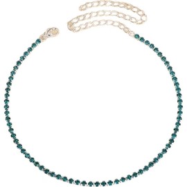 Sparkly Crystal Necklace Rhinestone Necklace Diamond Choker Chain Jewelry Fashion Minimalist Party Prom Accessories for Women (Green, One size)