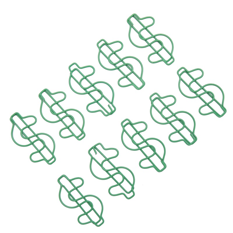 100pcs Dollar Shape Paper Clips Creatively Cute Plated Metal Bookmark