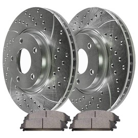 AutoShack Front Drilled and Slotted Brake Kit Rotors Silver and Ceramic Pads Pair of 2 Driver and Passenger Side Replacement for Dodge Charger Challenger Magnum 2005-2023 Chrysler 300 RWD BRKPKG003810