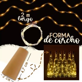 J.H COMPANY Guirnalda Tipo Corcho 20 Luces Led Cable Decoracion 2 Metros