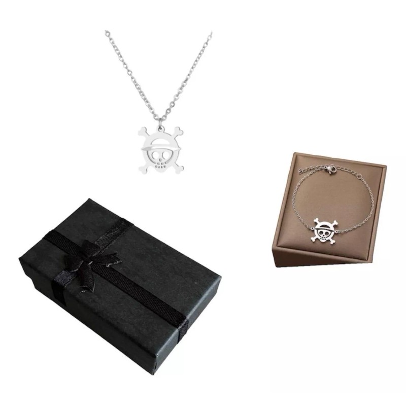 ARTIMATIC Collar One Piece + Pulsera Acero Inoxidable Luffy Anime