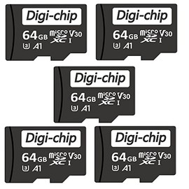 Memory Card Multi Pack 64GB Micro SD Memory Card x 5 Class 10 UHS-1 U3 Micro SDXC 5 Pack Multi Digi-Chip High Speed 90mb/s V30 UHD A1 App 4K Memory Card