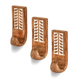 Mahasu Coat Hook Mango Wood Wall Hooks -Boho Key Decorative Wall Hooks for Hanging 3 Pack for Hanging Towels Hook (2" X 2" X 5")