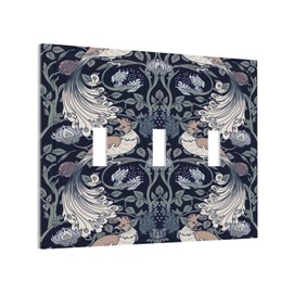 Xuejiaku William Morris Vintage Floral Birds Peacocks 3 Gang Light Switch Covers Triple Toggle Wall Plate Decorative Switchplate Electrical Faceplate for Country Bathroom Bedroom Decor