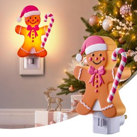 Pink Gingerbread Night Light, Christmas Pink Gingerbread Man Night Light Plug into Wall, Powered by C7 LED Bulb, 120v 60hz for Christmas Decoration Home Bedroom Bathroom Hallway Xmas Indoor Use