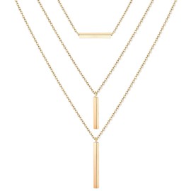 CEALXHENY 3PCS Gold Chain Necklaces for Women Bohemia Layered Bar Pendant Necklaces Set Y Necklaces for Summer Beach Vacation (B Gold)