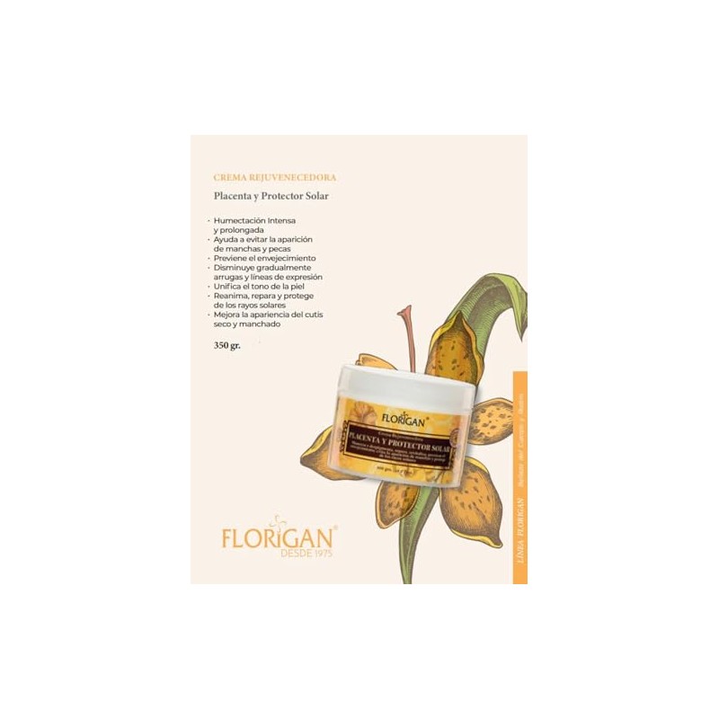 Crema Rejuvenecedora Placenta y Protector Solar Florigan® 350g 2pzas.