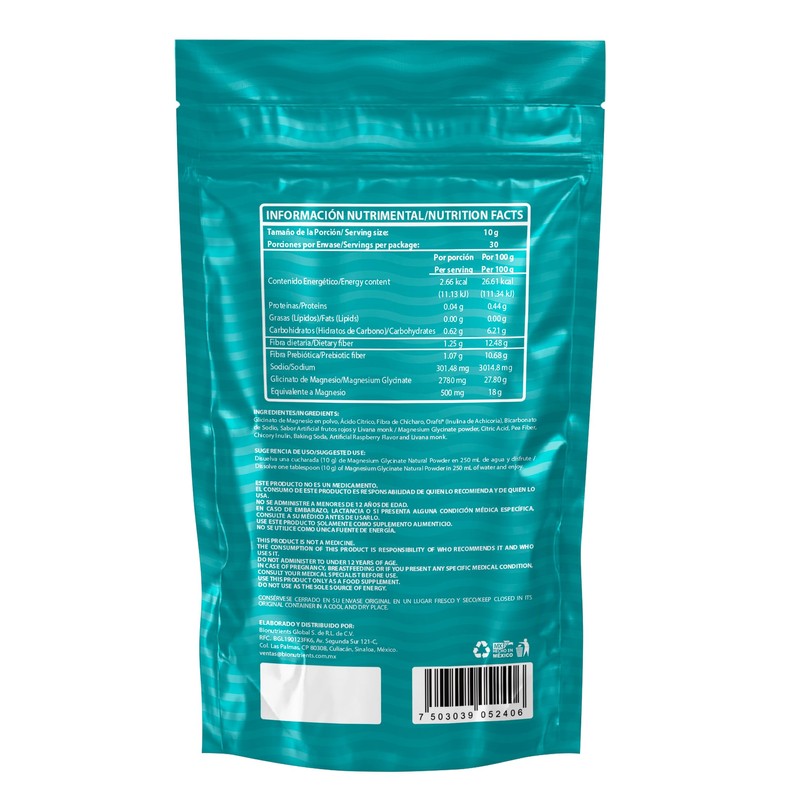 Wellthy Glicinato de Magnesio 300g Sabor Raspberry. 30 Porciones, Equivalente