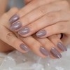 Medium Length Glossy Oval Fake Nails Light Purple Grey Press