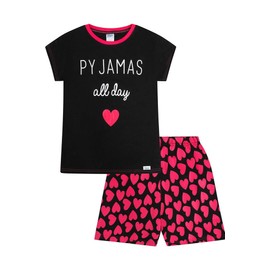 Girls Pyjamas All Day Heart Pink Black Cotton Short Pyjamas (11-12 Years)