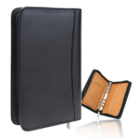 NatSumeBasics Black A6 Budget Binder Zipper PU Leather Binders Cover Refillable 6 Rings Loose Leaf Binding Cover for Planner Traveller Journal Accessories Supplies (Black A6 Binder)