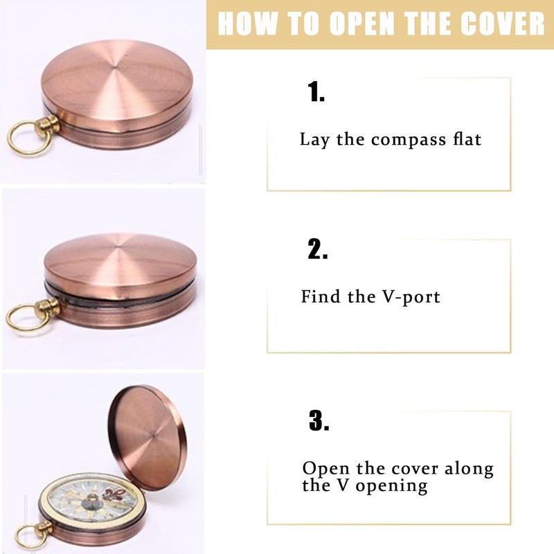 Compass Vintage Retro Portable Pocket Compass Copper Metal Camping Hiking