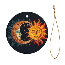 Golden Sun Ceramic Hanging Ornaments, Women Bag Pendants, Car Interiors Decors, Moon and Stars Christmas Tree Hangings, Round Xmas Crafts for Holiday Party Decorations for Festival Gifts