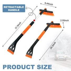 Wevdn Car Snow Brush with Ice Scraper, Detachable Stretchable Snow Scraper with 360° Rotatable Brush, Automotive Multi-Functional Snow and Ice Removal Tool, Car Accessories (Orange)