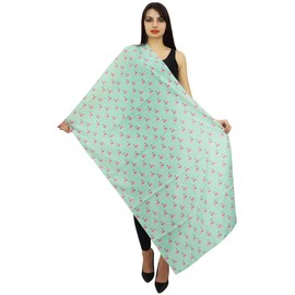 Phagun Indian Women Wrap Scarf Flamingo Print Cotton Voile Sarong Shawl-Mint Green