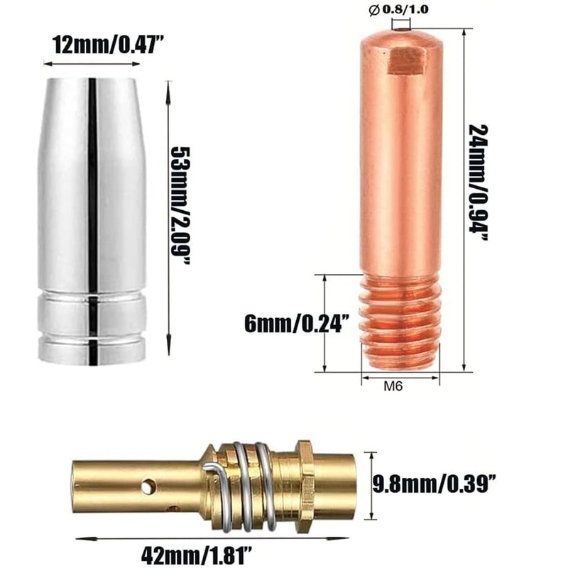 MB15 15AK Contact Tips 0.03"/0.8mm M6 & Tips Holder Diffuser