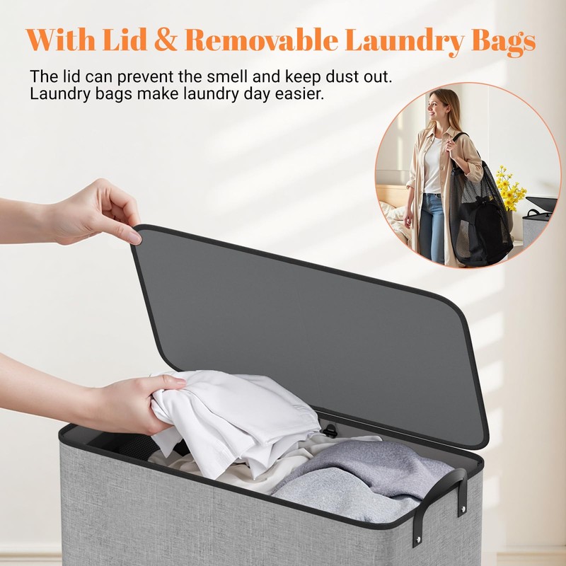 SmartTrends Large Double Laundry Hamper with Lid, Removable Bags &