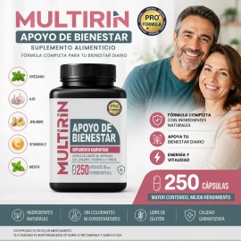 Multirin | 250 Cápsulas Orégano Ajo Jengibre Vitaminac Menta