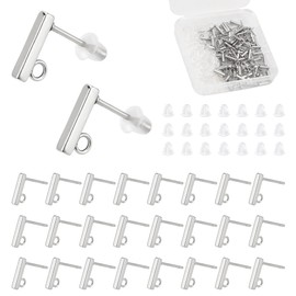 UNICRAFTALE 100Pcs Rectangle Stud Earring Stainless Steel Stud Earring Findings Ear Studs Earring Posts with Loop and Plastic Ear Nuts Stud Earring Finding for Jewelry Making