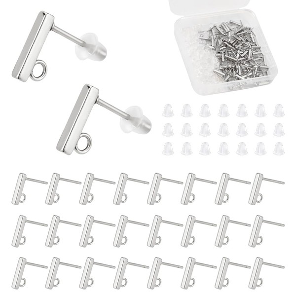 UNICRAFTALE 100Pcs Rectangle Stud Earring Stainless Steel Stud Earring Findings