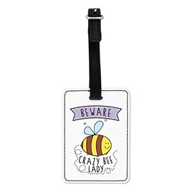 Gift Base Beware Crazy Bee Lady Visual Luggage Tag with Black Strap