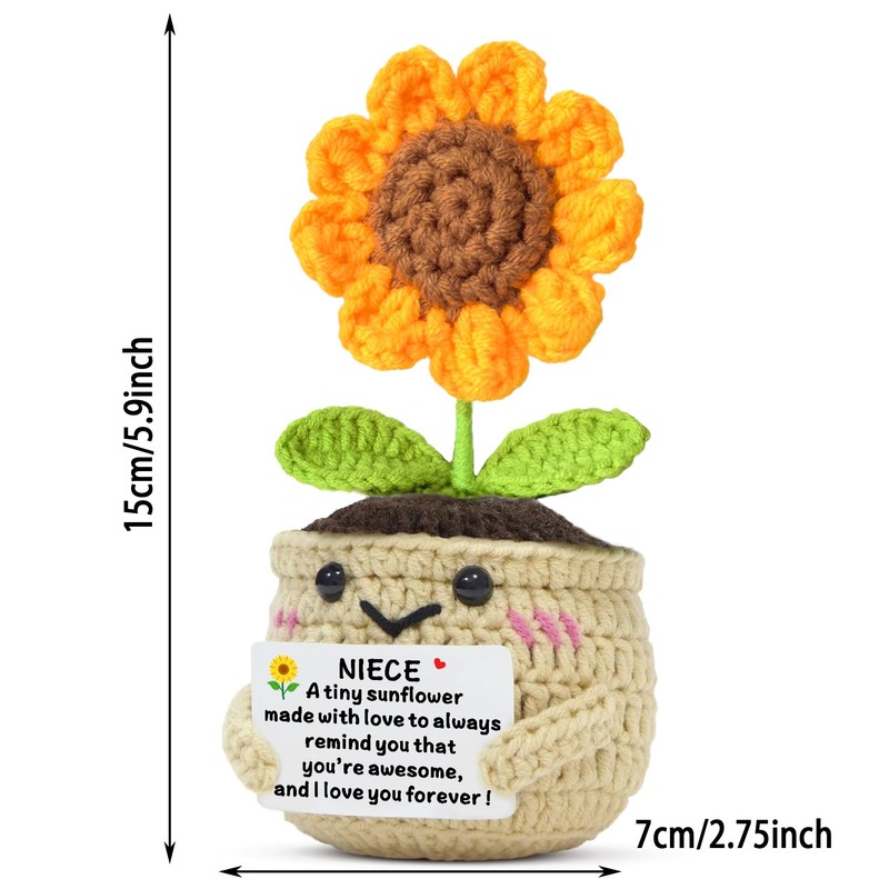 JETTOP Niece Gifts- Niece Birthday Gift Positive Crochet Sunflower Gift