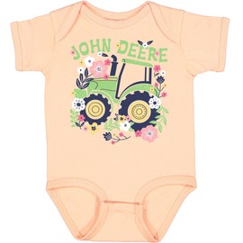 John Deere Infant Girls Tractor Flowers Short Sleeve Bodysuit Onesie - Peachy (Peachy, 12 Month)