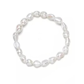 TreasureBay Womens Pearl Bracelet | Elegant 9-10mm Baroque Freshwater Pearl Bracelet for Women and Girls (White)
