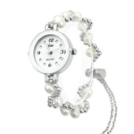 TEBTDN Women's Watch: Fashionable and Elegant Natural Pearl Bracelet Strap with Adjustable Size Bow - Suitable for Women, Mom, Wife, Anniversary, Birthday, Christmas, Valentine's Day Gifts Rose Gold