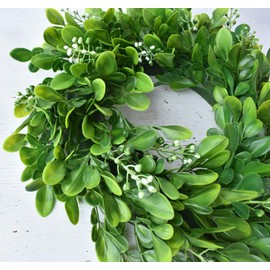 2pcs 10" Boxwood Wreath,Greenery Wreaths for Front Door,Artificial Round Small Wreath,Green Wreath,Mini Wreath for Door Decor Farmhouse Decorating(White Fruits)