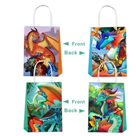 ARHAVI 12pcs Fire of Wings Gift Bags Goodie Bags with Handles for Dragon Themed Birthday Party Supplies Decorations