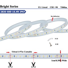 JOYLIT 24 V LED Strip 5 m Warm White 7500 LM Very Bright IP67 Waterproof, UL CE Professional CRI 90+ Outdoor White Light Strip 90 W with 120 LEDs/M SMD 2835 High Density Light Strip for Kitchen,