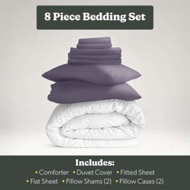 Hearth & Harbor King Comforter Set Grayish Purple, 8 Pieces Double Brushed Bedding Set, All Season Bed Set with Comforter, Duvet Cover, Sheets, Pillowcases & Shams