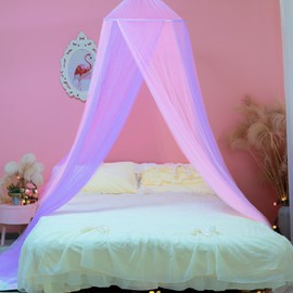 Wnqou Pink Purple Bed Canopy Mosquito Net,Two-Tone Bed Canopy for Girls Bed Net,Princess Canopy for Kids Bed Room Decor (Pink + Purple)
