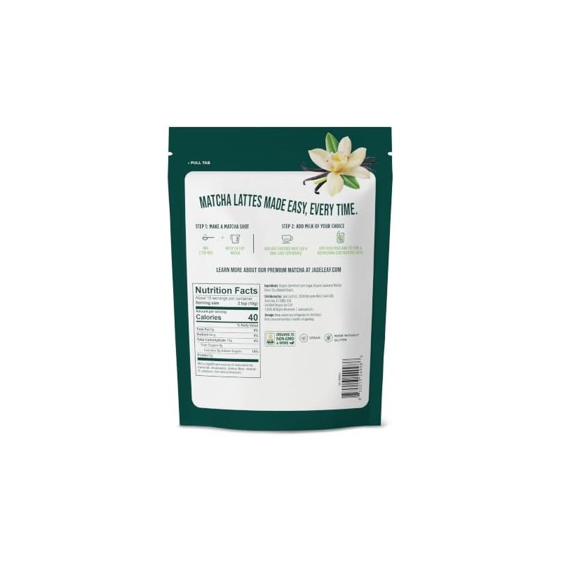 Jade Leaf Matcha Latte Mix Sabor Vainilla, Rinde 15 Porciones,