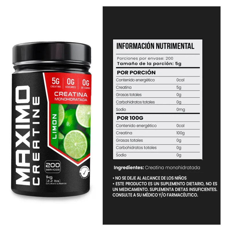 Creapure Creatina Monohidratada Maximo 1kg 200 Servicios