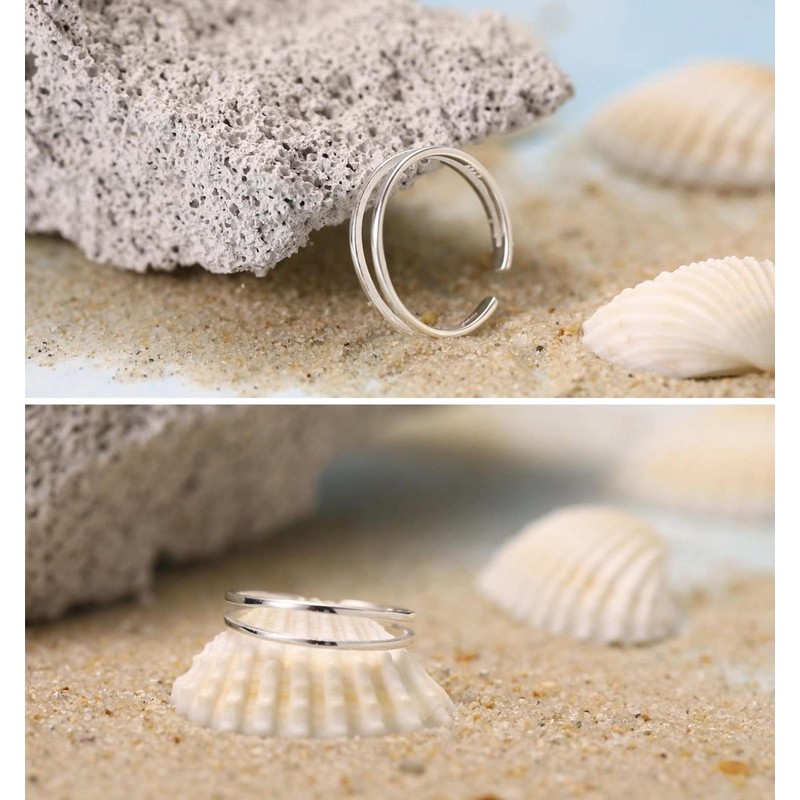 SILBERTALE 925 Sterling Silver Open Cuff Toe Ring for Women