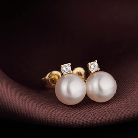 JIAHANZB Pearl Stud Earrings For Women 925 Sterling Silver White Pearl Earring