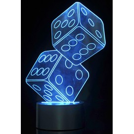 PowerTRC 3D LED Night Light Optical Illusion Dices, Desk Table Lamp Color Change Multi Effects Functions | 7 Colors USB Powered Birthday & Party Gift