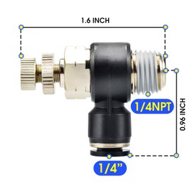 TAILONZ PNEUMATIC 3 Pack SL-1/4-N2 Push to Connect Air Line Fitting Air Flow Control Valve 1/4 Inch od 1/4 Inch Npt Elbow 90 Degree Air Speed Control Valve Fitting Push Lock