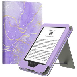 MoKo Case Compatible with 6 Inch Kindle 11th Gen 2022/10th Gen 2019/8th Gen 2016, Slim PU Tablet Case with Auto Sleep/Wake Wrist Strap for Kindle 11/10/8, Gold Plated Lavender