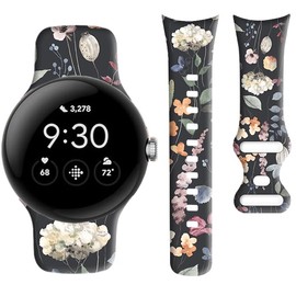 OZLNKPJL Compatible with Pixel Watch 3 41mm,Pixel Watch 2/1 Band for Women Men,Soft Silicone Sport Adjustable Replacement Strap for Pixel Watch 3/2/1 Accessories,Wild Flower Plants