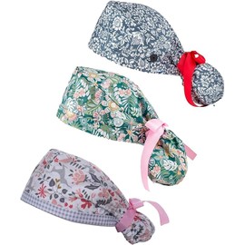 Surgical Scrub Ponytail Working Caps floral, Women Nursing Hats with Buttons Adjustable(Youth Flowers)